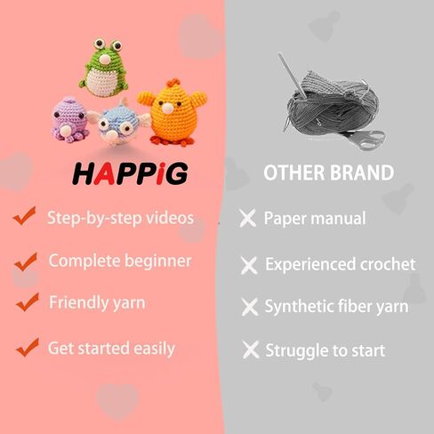 HAPPIG Crochet Kit for Beginners, Crochet Kit, Knitting Kit, Crochet, Crochet Animal Kit, Step-by-Step Video Tutorials - Kiki Family in Kuwait