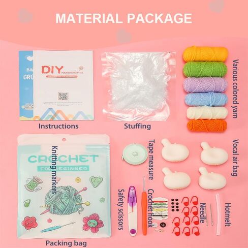 HAPPIG Crochet Kit for Beginners, Crochet Kit, Knitting Kit, Crochet, Crochet Animal Kit, Step-by-Step Video Tutorials - Kiki Family in Kuwait