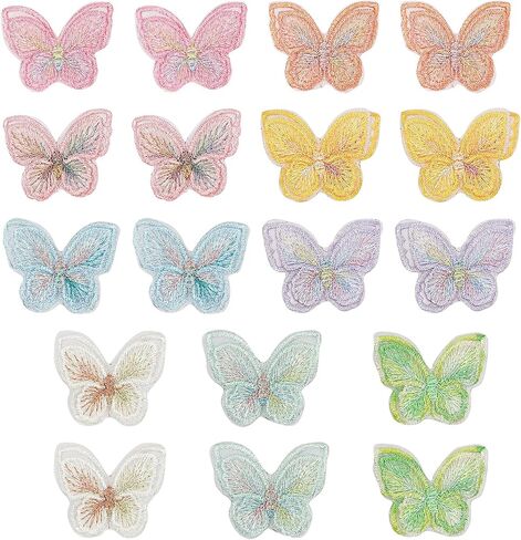 18Pcs Butterfly Lace Patches, 9 Colors Double Layer 3D Butterfly Organza Embroidered Appliques Decorative for Wedding Bridal Dress Craft DIY Clothes Hair Ornaments Dress Decoration in Saudi Arabia