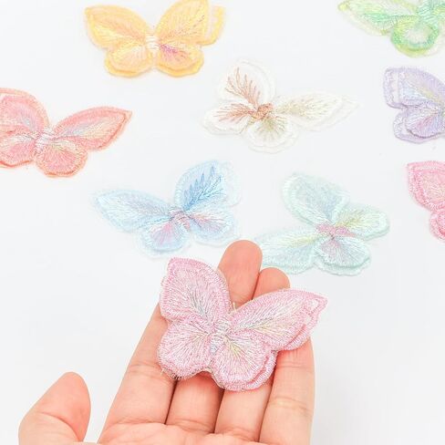 18Pcs Butterfly Lace Patches, 9 Colors Double Layer 3D Butterfly Organza Embroidered Appliques Decorative for Wedding Bridal Dress Craft DIY Clothes Hair Ornaments Dress Decoration in Saudi Arabia
