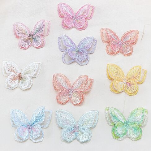 18Pcs Butterfly Lace Patches, 9 Colors Double Layer 3D Butterfly Organza Embroidered Appliques Decorative for Wedding Bridal Dress Craft DIY Clothes Hair Ornaments Dress Decoration in Saudi Arabia