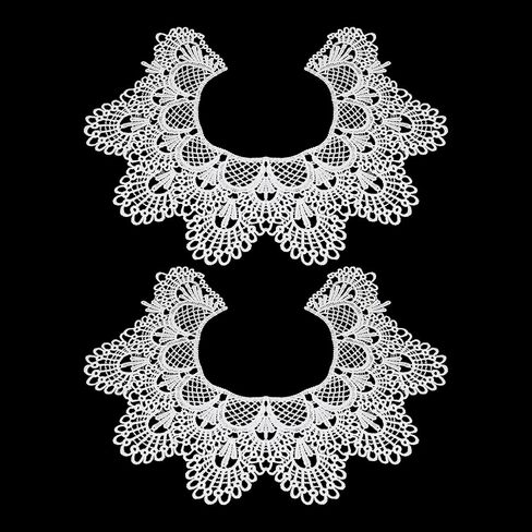 pson 2PCS Round Embroidery Collar Applique, White Ripple Lace Neckline Trim Patch, Sew-on Neck Decoration for DIY Dress Making, Clothing Repair and Craft Projects (15.7 x 11 inch) in Kuwait