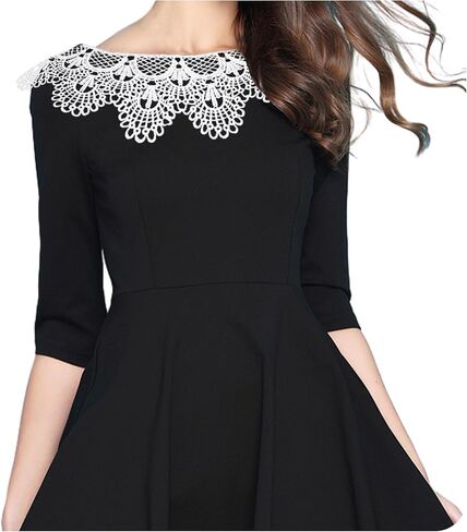 pson 2PCS Round Embroidery Collar Applique, White Ripple Lace Neckline Trim Patch, Sew-on Neck Decoration for DIY Dress Making, Clothing Repair and Craft Projects (15.7 x 11 inch) in Kuwait