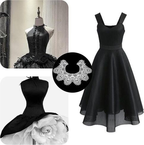 pson 2PCS Round Embroidery Collar Applique, White Ripple Lace Neckline Trim Patch, Sew-on Neck Decoration for DIY Dress Making, Clothing Repair and Craft Projects (15.7 x 11 inch) in Kuwait