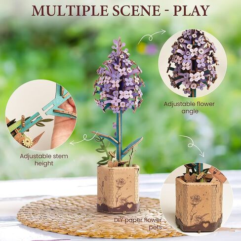 ROBOTIME 3D Puzzle Wooden Flower Red Camellia DIY Model Kit to Build for Adults Artifical Bouquet Collection Craft Brain Teaser Puzzle Creative Gift Home Decor in Saudi Arabia