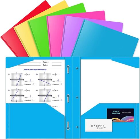 BAOFALI 12 Pack A4 Pocket Plastic Folder 2 Pockets and 3 Prongs 2 Card Slots, Durable, Tear-Resistant Heavy Duty Pocket Folders with Prongs, Colored Prong Folders for Schoolwork & Officer in Kuwait