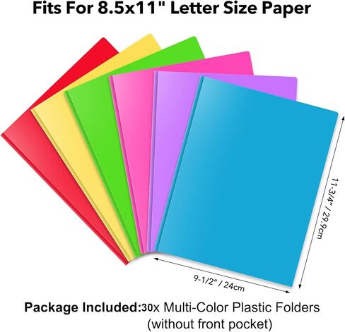 BAOFALI 12 Pack A4 Pocket Plastic Folder 2 Pockets and 3 Prongs 2 Card Slots, Durable, Tear-Resistant Heavy Duty Pocket Folders with Prongs, Colored Prong Folders for Schoolwork & Officer in Kuwait