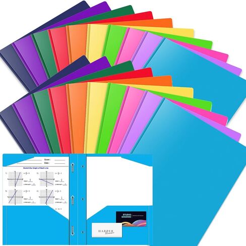 BAOFALI 12 Pack A4 Pocket Plastic Folder 2 Pockets and 3 Prongs 2 Card Slots, Durable, Tear-Resistant Heavy Duty Pocket Folders with Prongs, Colored Prong Folders for Schoolwork & Officer in Kuwait