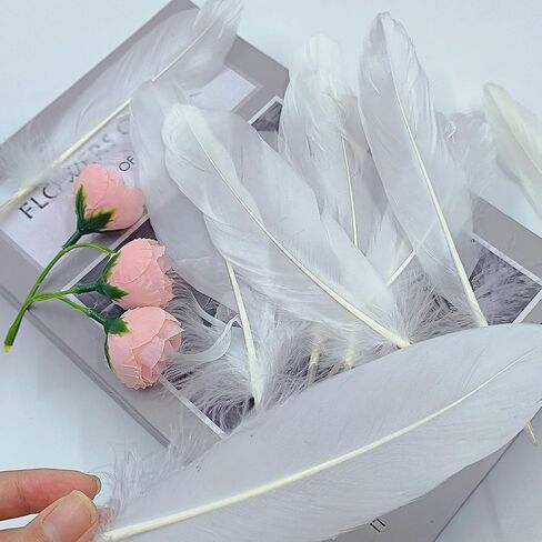 GOODIY Natural Goose Feathers 50 Pcs 6-8 Inch(15-20cm) White Feathers for Mardi Gras Decorations Angel Wings Wedding Party Home DIY Handicrafts Feather Decoration Accessories (White) in Kuwait