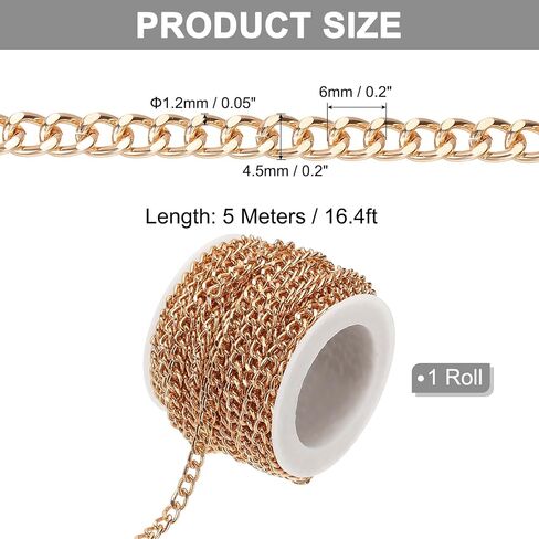 PATIKIL 16.4Ft Aluminium Curb Chains Twisted Links, 6x4.5mm Curb Chain Spool Jewelry Making Chains Craft Chain for Necklace Bracelet Earring, Rose Gold in Kuwait
