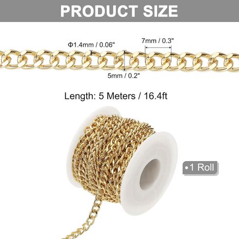 PATIKIL 16.4Ft Aluminium Curb Chains Twisted Links, 6x4.5mm Curb Chain Spool Jewelry Making Chains Craft Chain for Necklace Bracelet Earring, Rose Gold in Kuwait