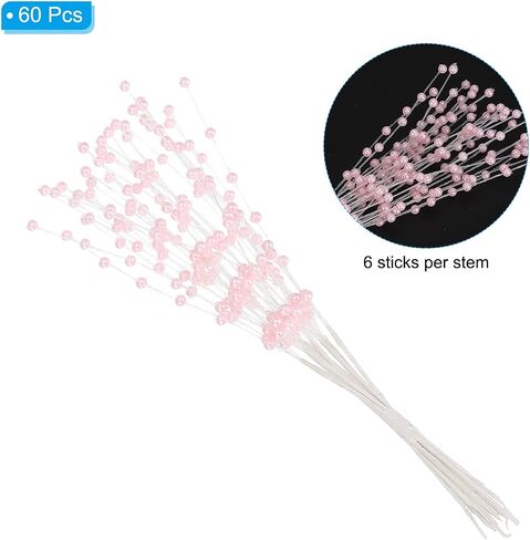 PATIKIL 4mm Pearl String Bouquet, 60 Pcs Pearl Stick Stems Bouquets Garland Spray Beaded for Bridal Beaded Wedding Party Table Decorations, Pink in Kuwait
