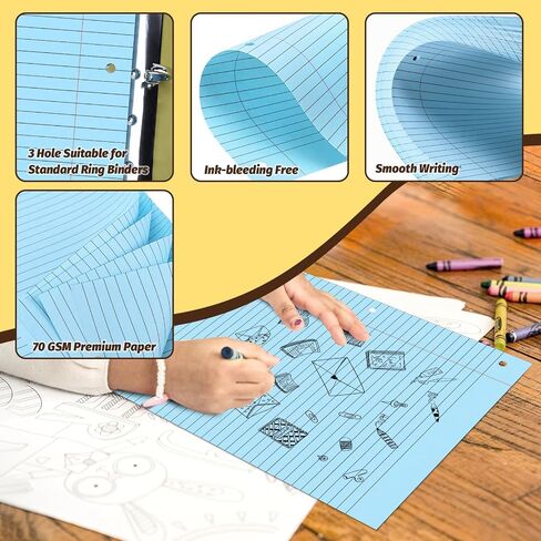 Bercoor 180 Sheets College Ruled Loose Leaf Paper, 8" x 10.5" Blue, 3- Hole Punched, Notebook Paper, Lined Paper, Binder Paper, Writing Paper, Filler Paper, Wide Ruled Notebook Paper in Saudi Arabia