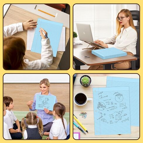 Bercoor 180 Sheets College Ruled Loose Leaf Paper, 8" x 10.5" Blue, 3- Hole Punched, Notebook Paper, Lined Paper, Binder Paper, Writing Paper, Filler Paper, Wide Ruled Notebook Paper in Saudi Arabia