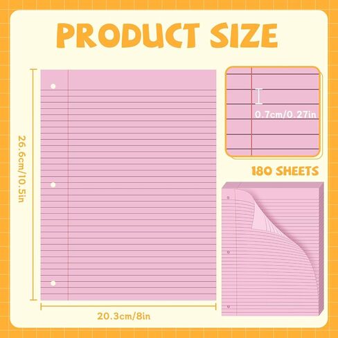 Bercoor 180 Sheets College Ruled Loose Leaf Paper, 8" x 10.5" Blue, 3- Hole Punched, Notebook Paper, Lined Paper, Binder Paper, Writing Paper, Filler Paper, Wide Ruled Notebook Paper in Saudi Arabia