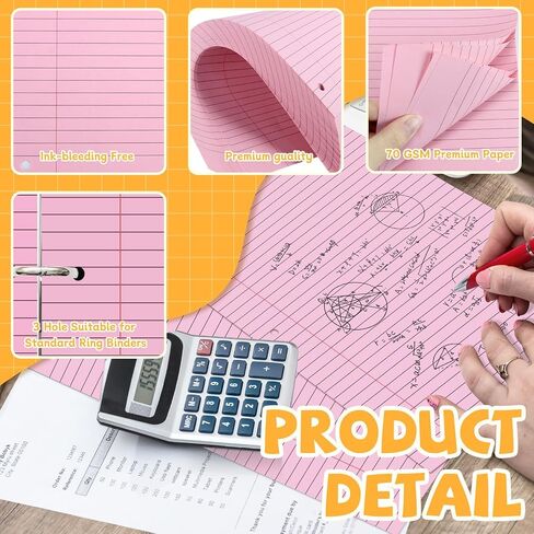 Bercoor 180 Sheets College Ruled Loose Leaf Paper, 8" x 10.5" Blue, 3- Hole Punched, Notebook Paper, Lined Paper, Binder Paper, Writing Paper, Filler Paper, Wide Ruled Notebook Paper in Saudi Arabia