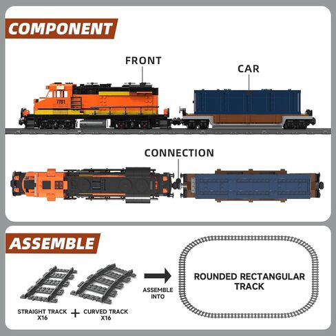 Train Building Block Set, Freight Cargo Internal Combustion Locomotive Model Building Toys, Gift for Kids Age 8+/Adult (1078 Pieces, with 32 Rails and Rechargeable Motor) in Saudi Arabia
