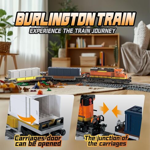 Train Building Block Set, Freight Cargo Internal Combustion Locomotive Model Building Toys, Gift for Kids Age 8+/Adult (1078 Pieces, with 32 Rails and Rechargeable Motor) in Saudi Arabia