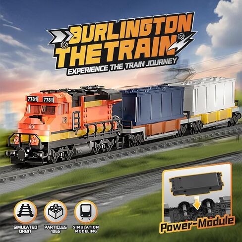 Train Building Block Set, Freight Cargo Internal Combustion Locomotive Model Building Toys, Gift for Kids Age 8+/Adult (1078 Pieces, with 32 Rails and Rechargeable Motor) in Saudi Arabia