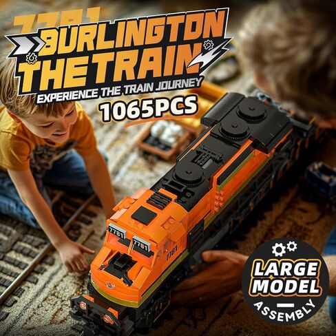 Train Building Block Set, Freight Cargo Internal Combustion Locomotive Model Building Toys, Gift for Kids Age 8+/Adult (1078 Pieces, with 32 Rails and Rechargeable Motor) in Saudi Arabia