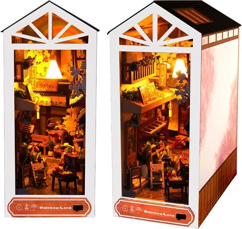DIY Book Nook Kits, 3D Wooden Puzzles Bookshelf Insert Decorative Bookend Model Kits with LED,DIY Diorama Dollhouse Kit Crafts Hobbies Home Decor for Girls Women(Sakura Alley) in Saudi Arabia