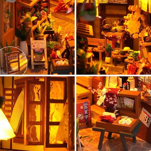 DIY Book Nook Kits, 3D Wooden Puzzles Bookshelf Insert Decorative Bookend Model Kits with LED,DIY Diorama Dollhouse Kit Crafts Hobbies Home Decor for Girls Women(Sakura Alley) in Saudi Arabia