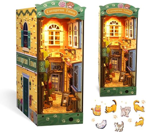 DIY Book Nook Kits, 3D Wooden Puzzles Bookshelf Insert Decorative Bookend Model Kits with LED,DIY Diorama Dollhouse Kit Crafts Hobbies Home Decor for Girls Women(Sakura Alley) in Saudi Arabia
