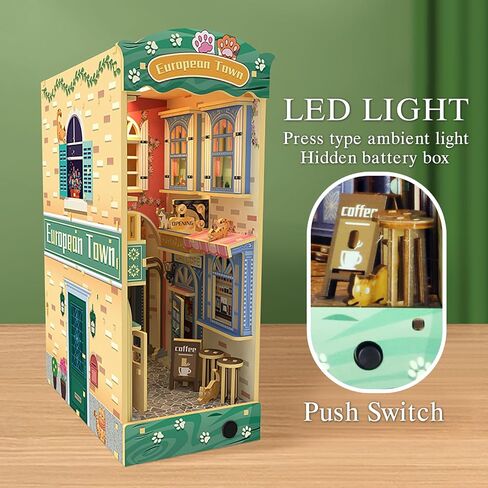 DIY Book Nook Kits, 3D Wooden Puzzles Bookshelf Insert Decorative Bookend Model Kits with LED,DIY Diorama Dollhouse Kit Crafts Hobbies Home Decor for Girls Women(Sakura Alley) in Saudi Arabia