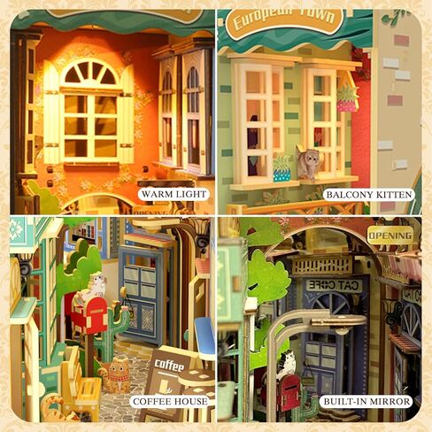 DIY Book Nook Kits, 3D Wooden Puzzles Bookshelf Insert Decorative Bookend Model Kits with LED,DIY Diorama Dollhouse Kit Crafts Hobbies Home Decor for Girls Women(Sakura Alley) in Saudi Arabia