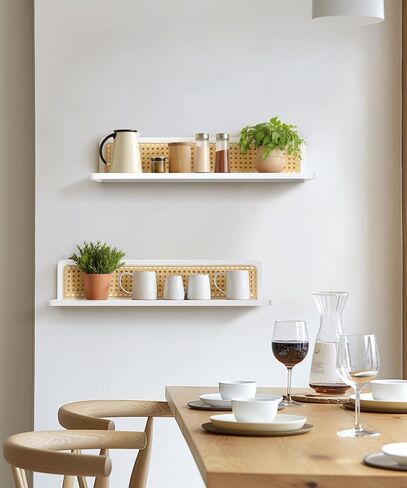 Rattan Wall Shelf 16inch Set of 2, Handmade Floating Shelves Boho Wall Decor, Rustic Wood Wall Mounted Storage Shelves for Living Room Nursery Bedroom in Saudi Arabia