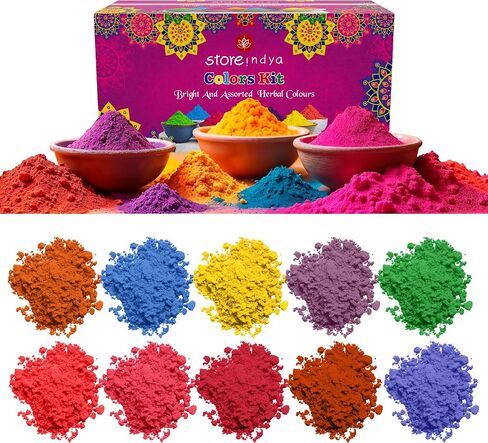 STORE INDYA Natural and Non Toxic Holi Color Powder - Multicolor |10 x 100gms Herbal Gulal Color Powder for Color Wars, Easter Parties, Fun Runs, Gender Reveal, Holi Festival, Photography, Rangoli in Kuwait