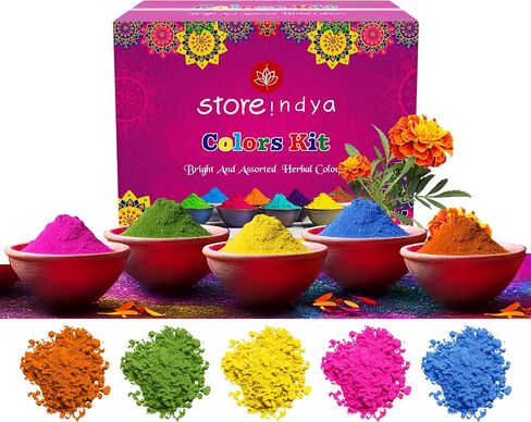 STORE INDYA Natural and Non Toxic Holi Color Powder - Multicolor |10 x 100gms Herbal Gulal Color Powder for Color Wars, Easter Parties, Fun Runs, Gender Reveal, Holi Festival, Photography, Rangoli in Kuwait