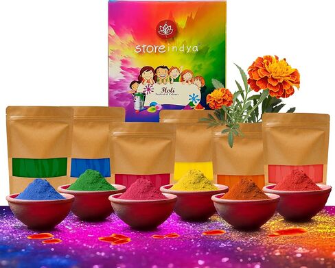 STORE INDYA Natural and Non Toxic Holi Color Powder - Multicolor |10 x 100gms Herbal Gulal Color Powder for Color Wars, Easter Parties, Fun Runs, Gender Reveal, Holi Festival, Photography, Rangoli in Kuwait