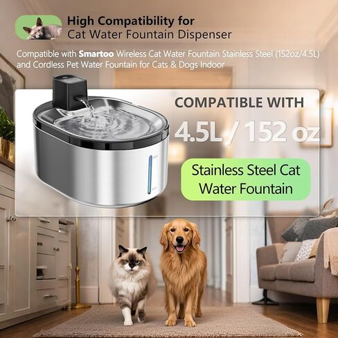 Pet Water Fountain Filter Compatible with Smartoo 152oz/4.5L Stainless Steel Cat Water Fountain, Cat Fountain Filters Replacement with Pre-Filter Sponges (WHITE, 6+6 PACK) in Saudi Arabia