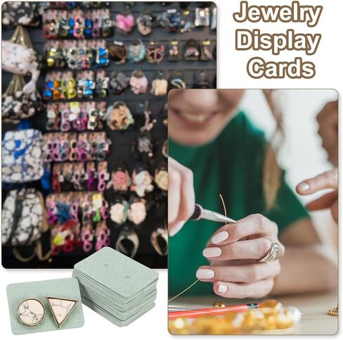 uxcell 100 Pcs Earring Display Cards, 1.37"x1" Ring Cardboard Cards with 2 Holes Jewelry Paper Packaging for Selling Small Business Jewelry Making Keychain, Light Green in Saudi Arabia