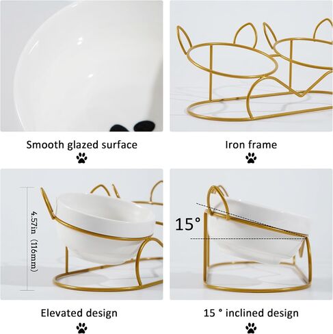Raised Cat Food Double Bowls with Gold Iron Stand Neck and Whisker Friendly for Small Cats and Puppies Anti-Slip in Saudi Arabia