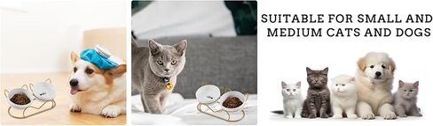 Raised Cat Food Double Bowls with Gold Iron Stand Neck and Whisker Friendly for Small Cats and Puppies Anti-Slip in Saudi Arabia