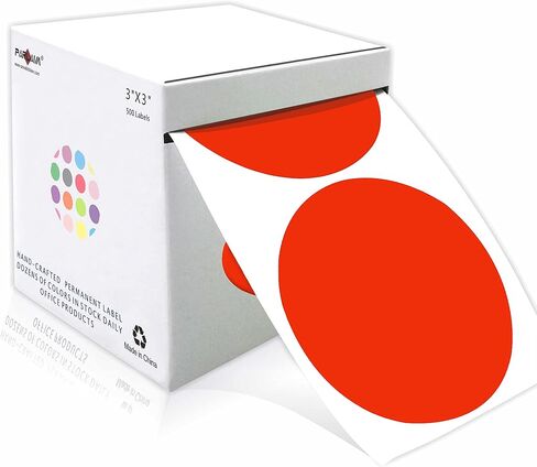 PARLAIM 3 Inch Round Permanent Adhesive Color Cod Dot Stickers,500 per Dispenser Box Roll dots Label Inventory Circle Stickers (Red) in Kuwait