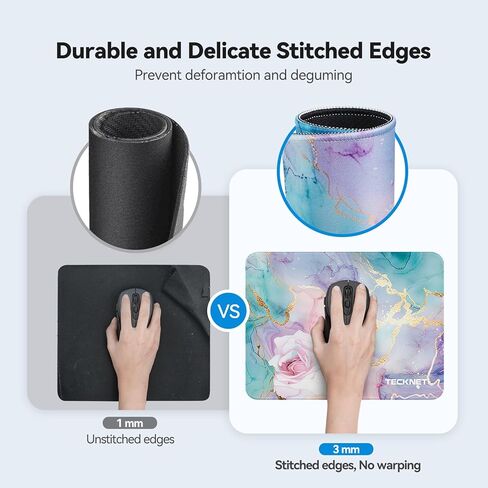 لوحة ماوس TECKNET مكونة من قطعتين مع خياطة مضادة للاهتراء، وسطح مقاوم للماء وقاعدة مطاطية غير قابلة للانزلاق مع حواف مخيطة، حصيرة ماوس للألعاب للكمبيوتر المحمول، متوافقة مع الليزر والفئران الضوئية - أسود in Kuwait