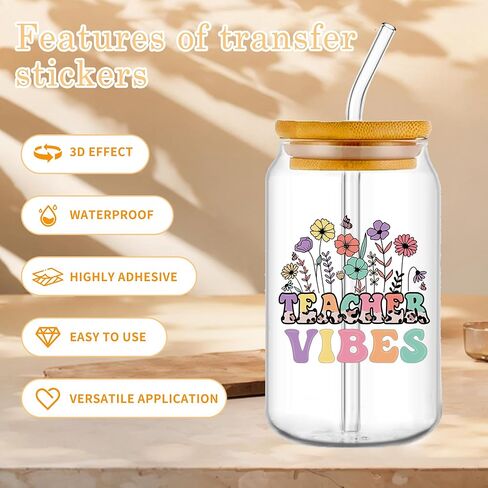 UV DTF CUP WRAP TRANSP ملصقات: 20 PCS TESSERATED UV DTF CUP لفات زجاجة مياه زجاجية 16 أوقية ، ملصق UVDTF ملون ، اقتباسات ملهمة فرك على النقل ، DIY CRAFT HOPTS in Kuwait