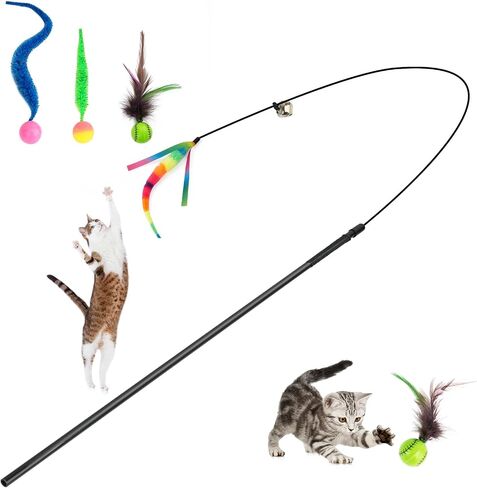 لعبة Shengsen الريشة Wand Cat ， كرة نطاطية مع ألعاب القطة ذيل ， دودة سحرية مع لعبة كرة ملونة كبيرة للقطط ， ألعاب ريشة القط للقطط الداخلية ، ودودة غامضة كرات النطاطية كات. in Saudi Arabia