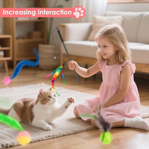 لعبة Shengsen الريشة Wand Cat ， كرة نطاطية مع ألعاب القطة ذيل ， دودة سحرية مع لعبة كرة ملونة كبيرة للقطط ， ألعاب ريشة القط للقطط الداخلية ، ودودة غامضة كرات النطاطية كات. in Saudi Arabia