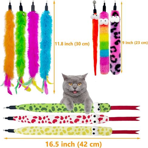 Cat Wand Replacement Feather Worm, 12 Pieces Cat Wand Attachments Assorted Worms Feathers Refill Toy for Indoor Cats in Kuwait