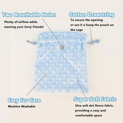 Thick Fleece Ferret Sugar Gliders Hammock Pouch Sack Swing Hanging Bed for Rat Guinea Pig Squirrel and Other Small Animal (Dotted Fleece Blue, One Size) in Saudi Arabia
