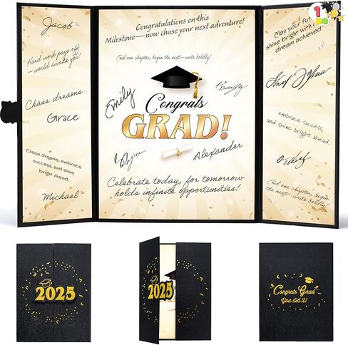 Joyin 2025 دفتر الزوار التخرج البديل (Black & Gold) ، 12 "توقيع تهانينا ديكورات حفل التخرج ، فئة 2025 بطاقة GRAG للهدية الدراسية في المدرسة الثانوية ، ضيف الحفلة توقيع الورق المقوى in Kuwait