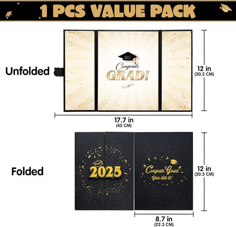 Joyin 2025 دفتر الزوار التخرج البديل (Black & Gold) ، 12 "توقيع تهانينا ديكورات حفل التخرج ، فئة 2025 بطاقة GRAG للهدية الدراسية في المدرسة الثانوية ، ضيف الحفلة توقيع الورق المقوى in Kuwait