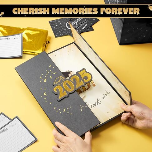 Joyin 2025 دفتر الزوار التخرج البديل (Black & Gold) ، 12 "توقيع تهانينا ديكورات حفل التخرج ، فئة 2025 بطاقة GRAG للهدية الدراسية في المدرسة الثانوية ، ضيف الحفلة توقيع الورق المقوى in Kuwait