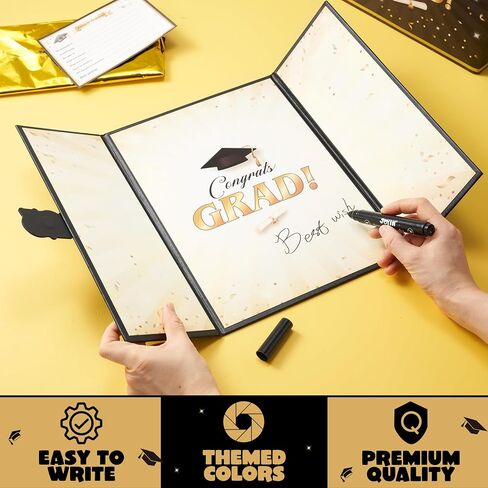 Joyin 2025 دفتر الزوار التخرج البديل (Black & Gold) ، 12 "توقيع تهانينا ديكورات حفل التخرج ، فئة 2025 بطاقة GRAG للهدية الدراسية في المدرسة الثانوية ، ضيف الحفلة توقيع الورق المقوى in Kuwait