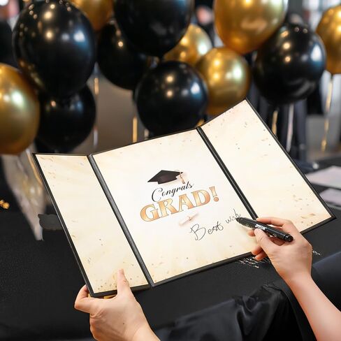 Joyin 2025 دفتر الزوار التخرج البديل (Black & Gold) ، 12 "توقيع تهانينا ديكورات حفل التخرج ، فئة 2025 بطاقة GRAG للهدية الدراسية في المدرسة الثانوية ، ضيف الحفلة توقيع الورق المقوى in Kuwait