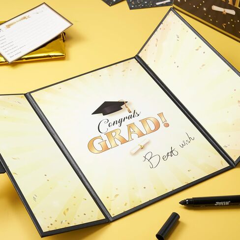 Joyin 2025 دفتر الزوار التخرج البديل (Black & Gold) ، 12 "توقيع تهانينا ديكورات حفل التخرج ، فئة 2025 بطاقة GRAG للهدية الدراسية في المدرسة الثانوية ، ضيف الحفلة توقيع الورق المقوى in Kuwait